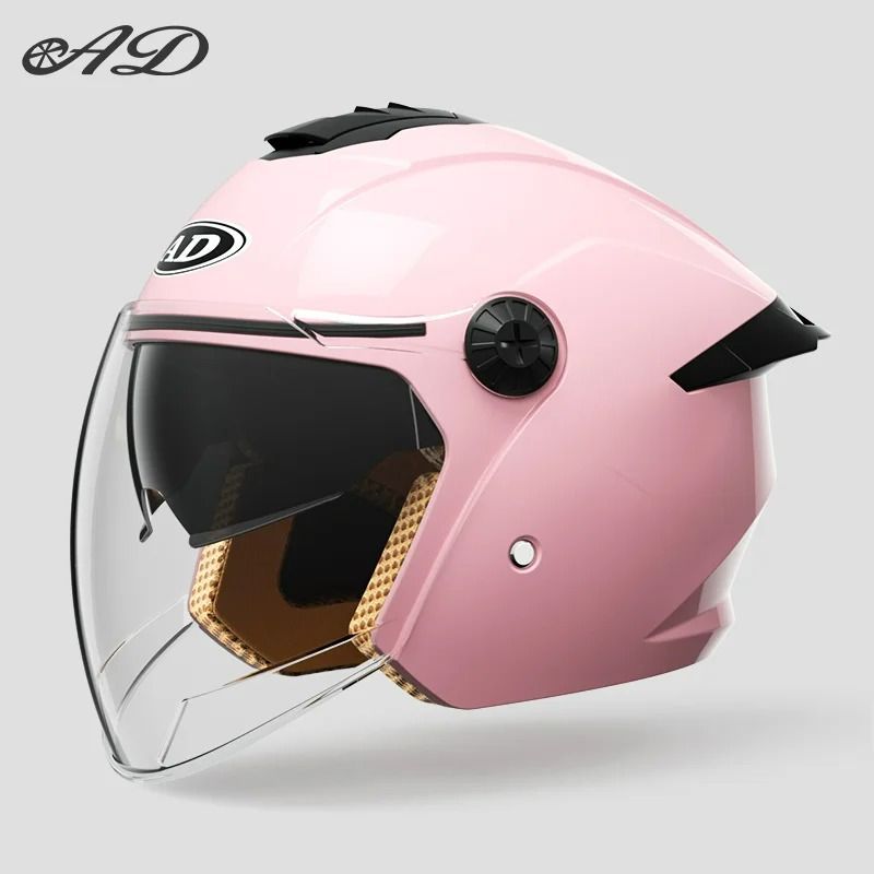 AD Casco de moto eléctrico para hombres y mujeres, cálido otoño e invierno, medio casco con doble espejo, adecuado para todas las estaciones