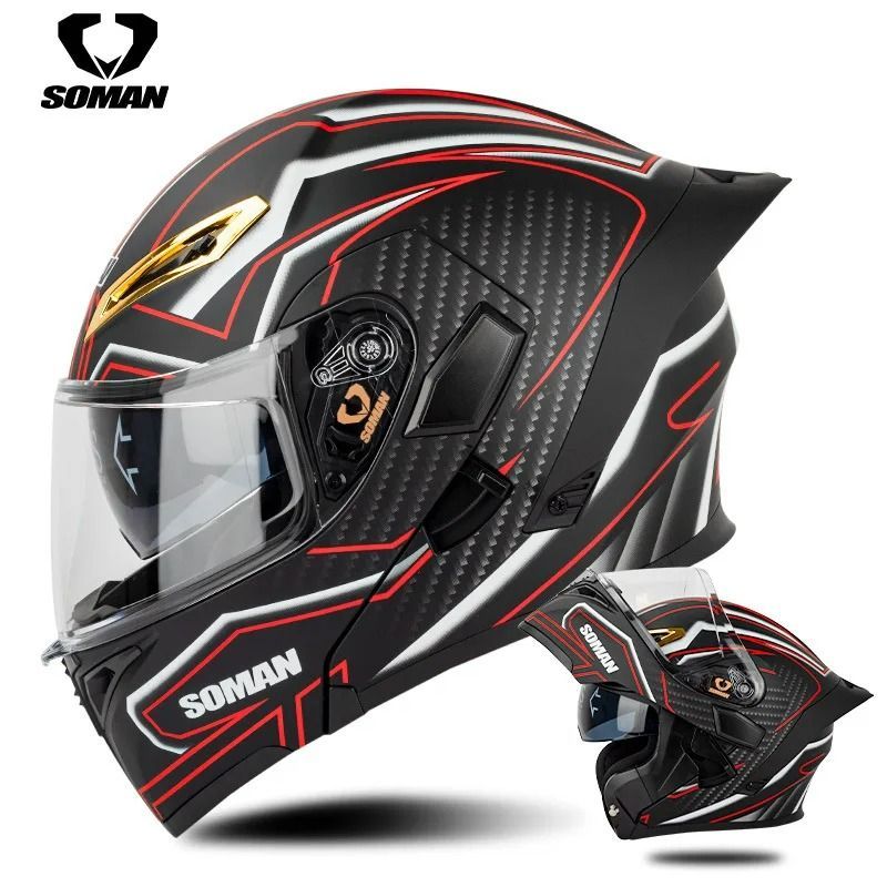 SOMAN Casco de motocicleta abatible hacia arriba Capacete Cascos de doble lente Para Moto aprobado por DOT lente de Color Casco de ala trasera grande Casco moto