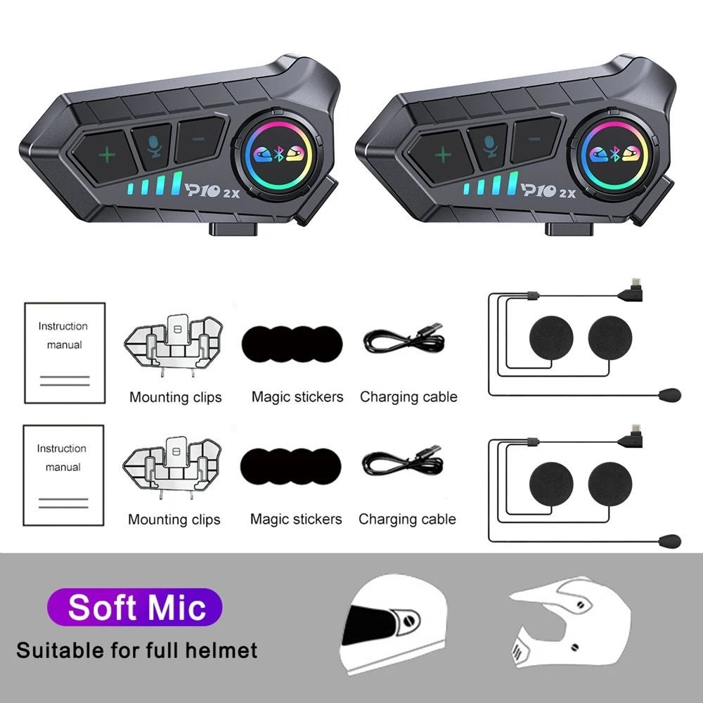 2PCS - KEBIDUMEI-intercomunicador para casco de motocicleta, intercomunicador BT 5,3 para 2 conductores, 300M, impermeable, para compartir música, 1/2x