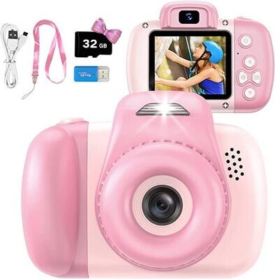 Goopow Kinder-Digitalkamera, Fotokamera, 1080P HD Videorecorder für Kinder, Selfie Kamera Spielzeug für Jungen und Mädchen, mit 32 GB SD Karte, Geschenk für Kinder im Alter von 3-12 Jahren (Pink)