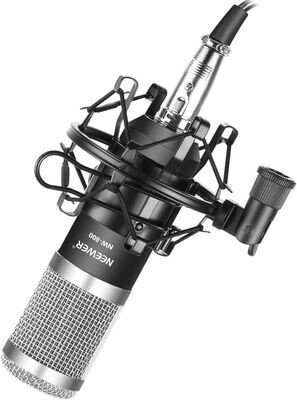 Neewer NW-800 Pro Nieren Kondensatormikrofon Set mit Shock Montage, Kugel-Typ Anti-Wind-Schaumkappe, 3,5mm auf XLR-Audiokabel für Aufnahme-Sendung YouTube Live Periscope (Schwarz/Silber)