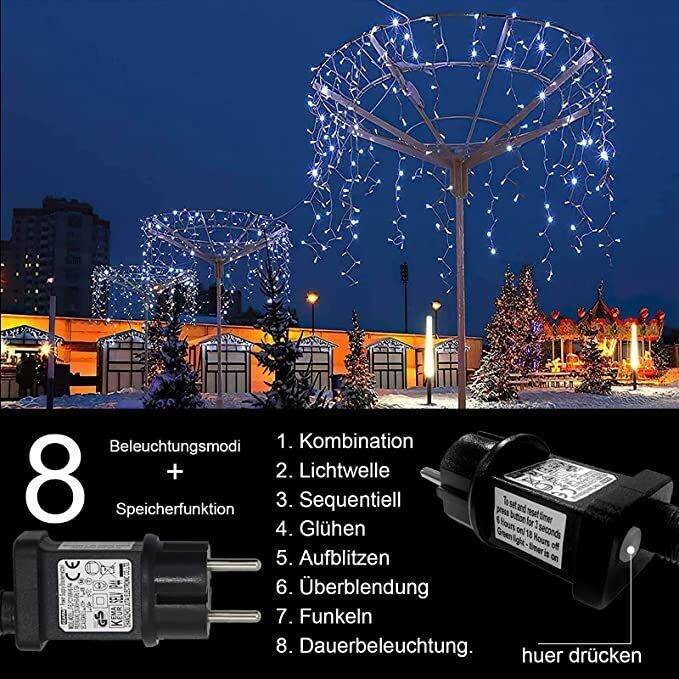 Lichterkette Eisregen Außen, 10m 400er LED Lichtervorhang LED mit Timer,  IP44 wasserdicht 8 Modi für Innen Außen Weihnachten, Schlafzimmer , Party,  Hochzeit, Balkon, Garten Deko(Kaltweiß)