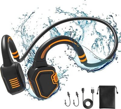 Smalody Swimming Bone Sound Headphones - Ultralight Swimming Headphones IP68 Waterproof Bluetooth 5.1 Open Ear Wireless Sports Headset with MP3 Play 16G Memory for Running, black