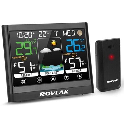 ROVLAK Station with Outdoor Sensor, Colour Display, Digital Multifunctional Thermometer, Hygrometer, Weather Station, Indoor and Outdoor Temperature, Humidity Monitor, Weather Forecast, Moon