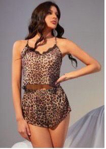 Leopard Print Crisscross Back Mesh Night Set