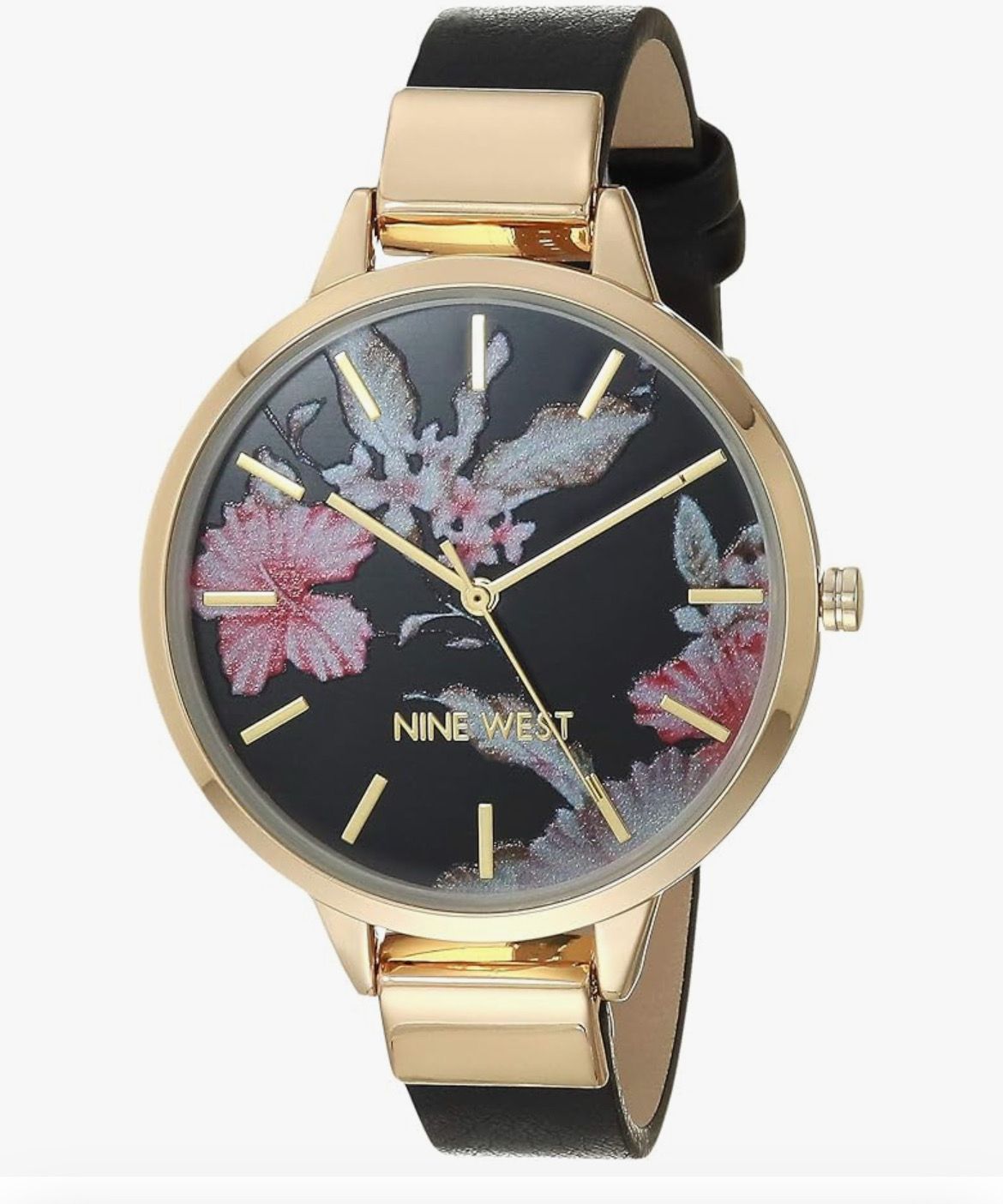 Nine West Women&#39;s Floral Dial Smooth Strap Watch