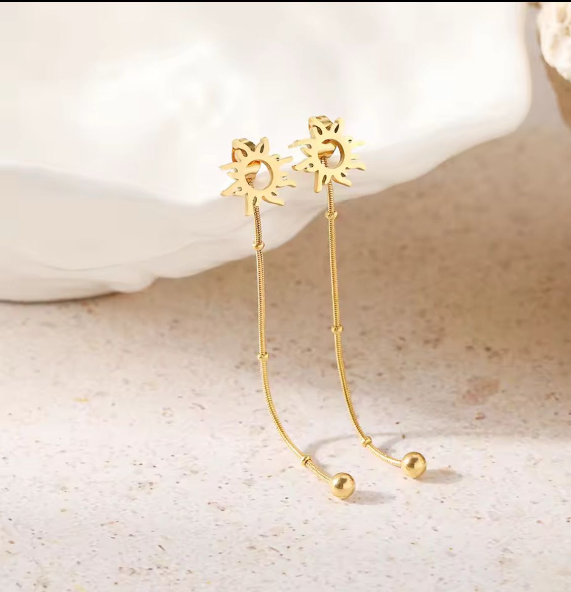 Stainless Steel Earrings Classic Sun Totem Long Snake Beads Chain Stud Earrings