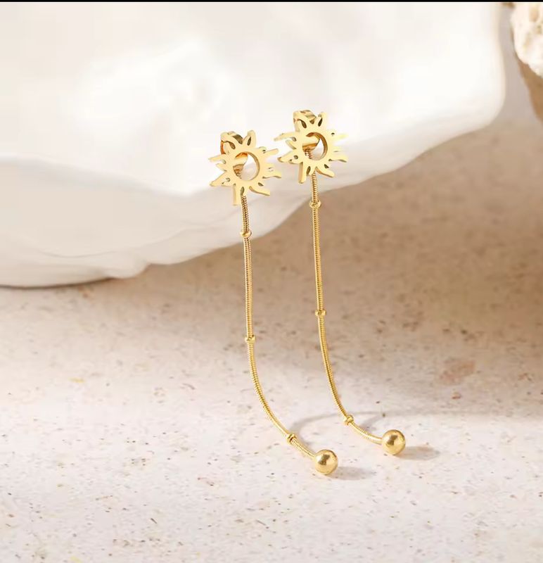 Stainless Steel Earrings Classic Sun Totem Long Snake Beads Chain Stud Earrings