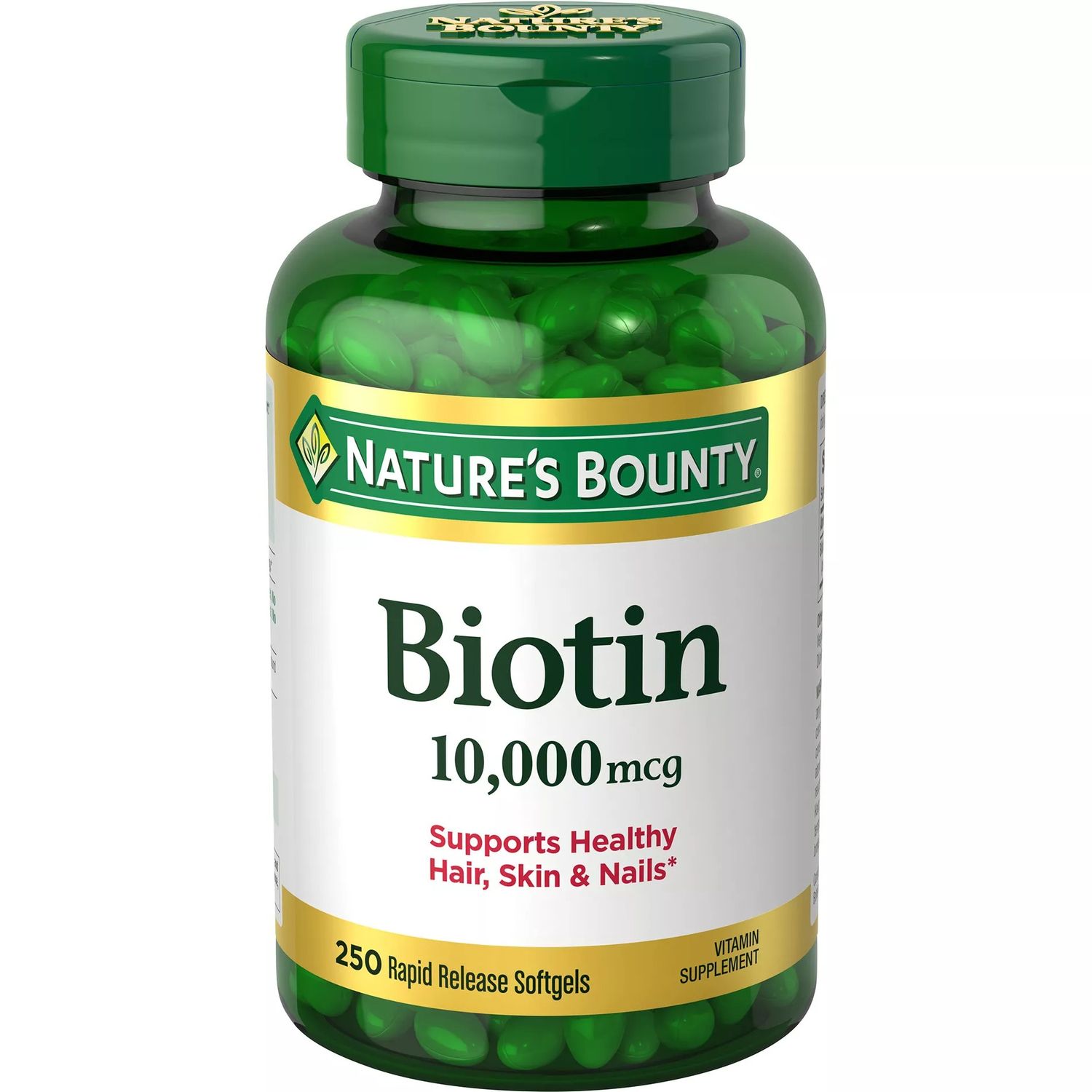 Biotina Nature's Bounty 10,000 mcg - 250 Cápsulas / Suplemento