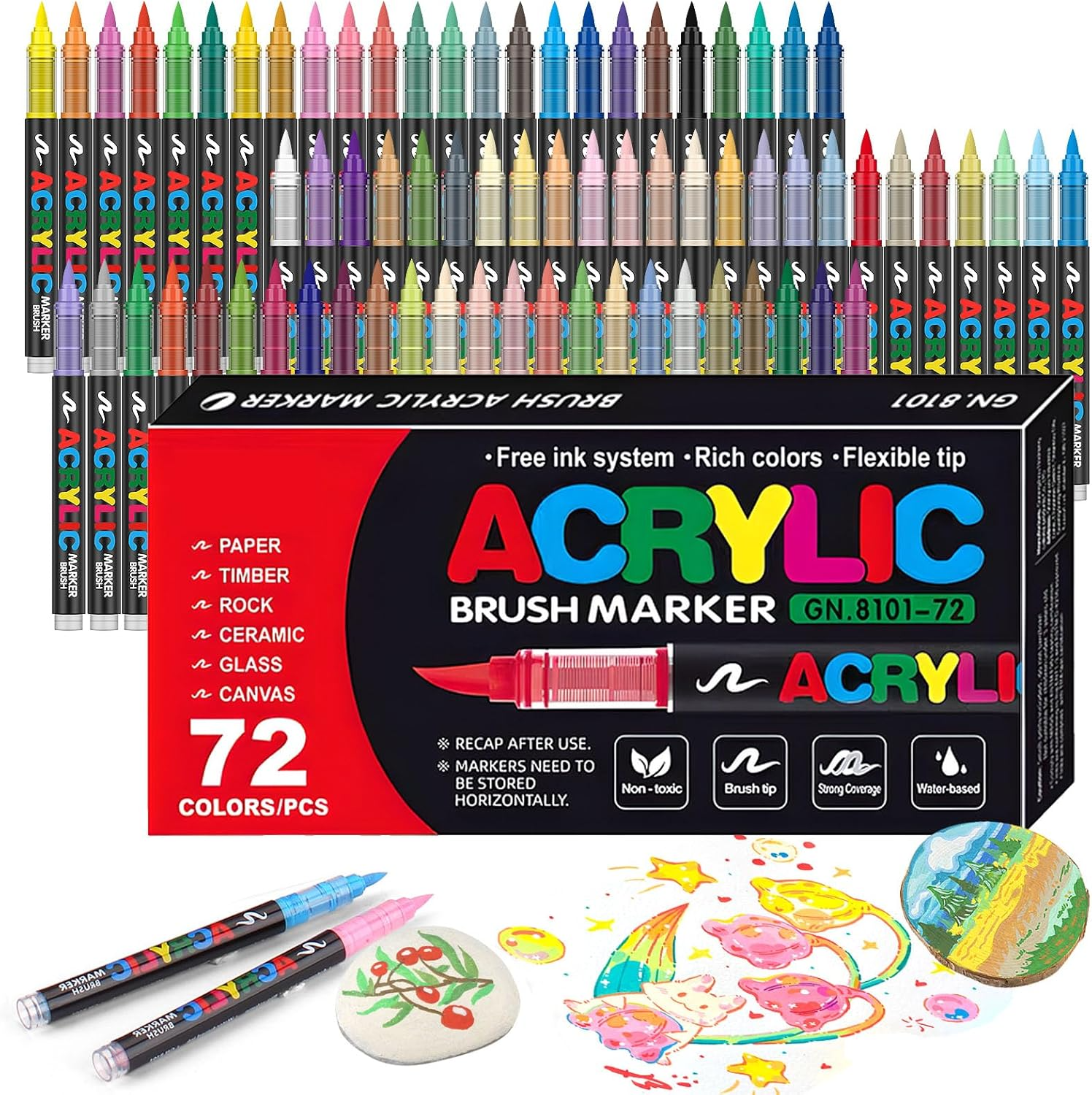 Set de 72 Marcadores Acrilicos Punta Pincel – Secado Rapido | Acrylic