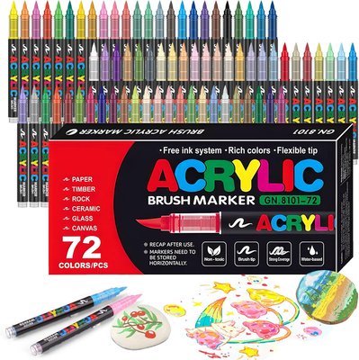 Set de 72 Marcadores Acrilicos Punta Pincel – Secado Rapido | Acrylic