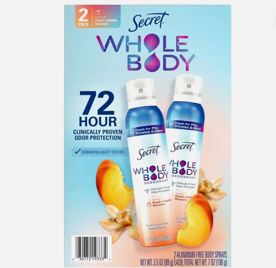 Duo Desodorante Secret Whole Body Sprays, melocotón y vainilla / EUA