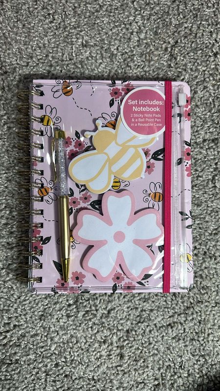 Libreta de flores con bolsa, notas y pluma, rosada /EUA