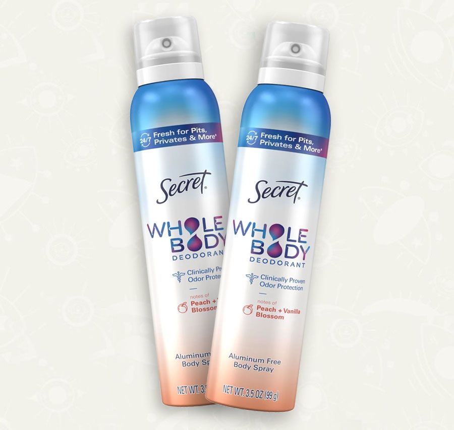 Duo Desodorante Secret Whole Body Sprays, melocotón y vainilla