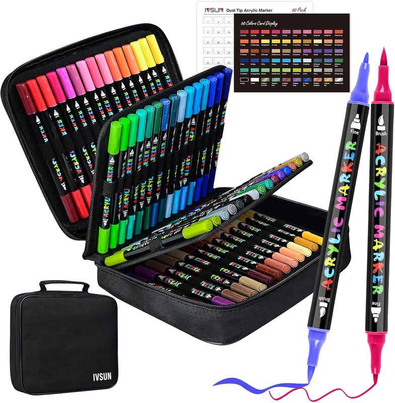 Estuche de Marcadores  Acrilicos de 60 Colores Doble Punta | IVSUN