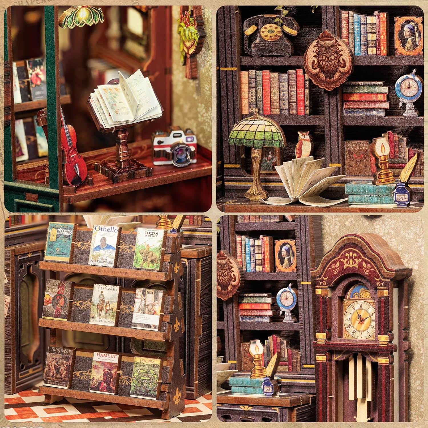Rompecabezas Libreria en 3D “Fsolis” | Kit DIY Book Nook | 139 piezas de madera - top