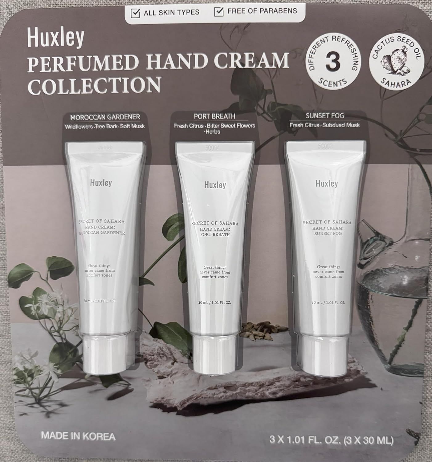 Huxley | 3 Cremas de Manos Perfumadas con aceite de semilla de nopal Huxley | 3 Cremas de Manos Perfumadas con aceite de semilla de nopal