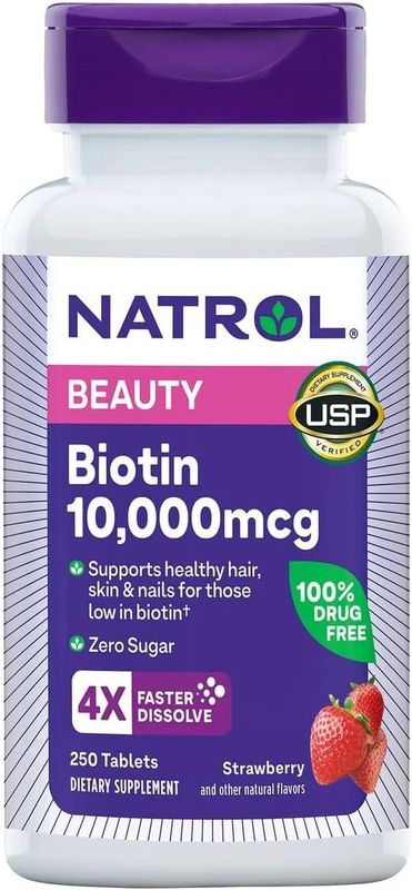 Biotina 10000 mcg, Sabor Fresa, Disolución Rápida, Fuerza Extra | Natrol | Suplemento