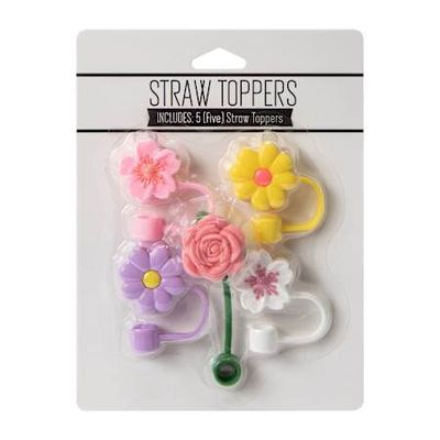 Paquete de 5 Tapones para Pajillas Flores | Straw Toppers