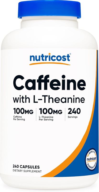 Cafeina con L-Teanina (100 mg c/u) | Nutricost | 240 Capsulas