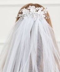 Satin Flowers 24&quot; Veil on Comb