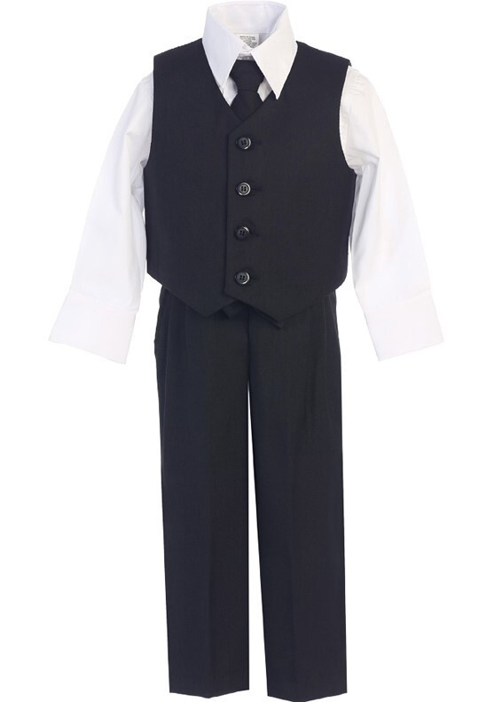 Boys 4 PC Vest Set, Color: Black, Size: 8
