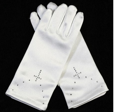 Satin Gloves - Rhinestone Cross, Size: M