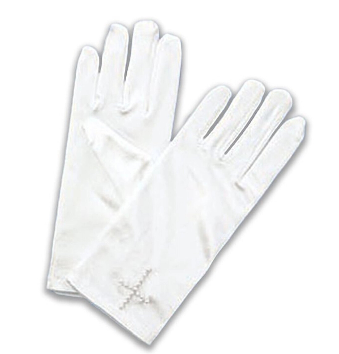 Satin Gloves - White Pearl Cross