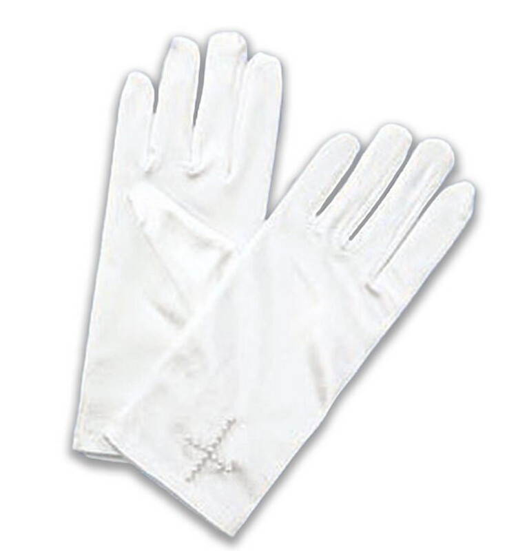 Satin Gloves - White Pearl Cross