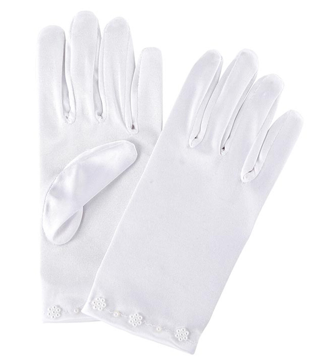 Satin Gloves - Pearl Flowers