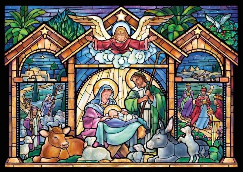 Stained Glass Nativity Christmas Cards
