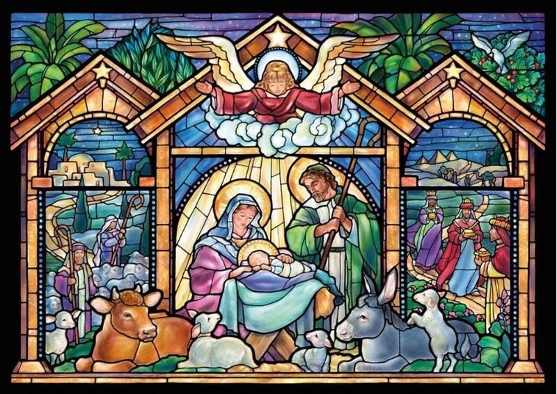 Stained Glass Nativity Christmas Cards