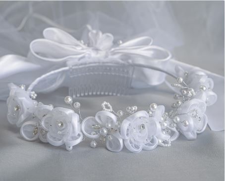 Organza Flowers &amp; Satin Bows Veil