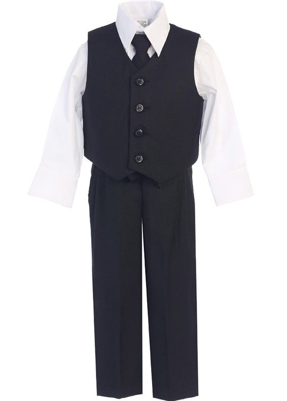 Boys 4 PC Vest Set, Color: Black, Size: 8