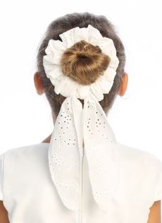 White Scrunch w/Ribbon, Description: Cotton Eyelet