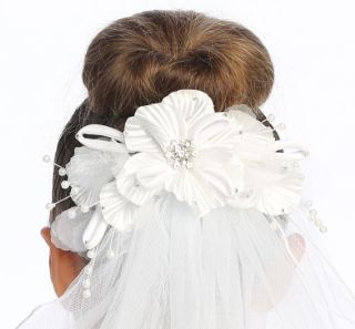 24" Veil on Comb -Satin Flowers