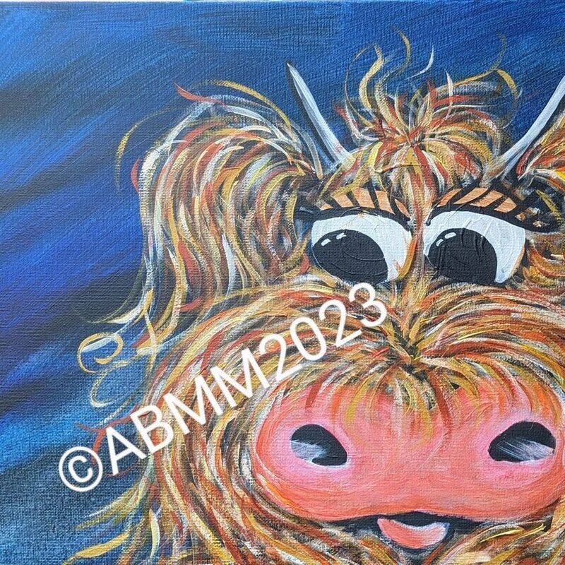 Metallic Highland Cow on midnight blue background
