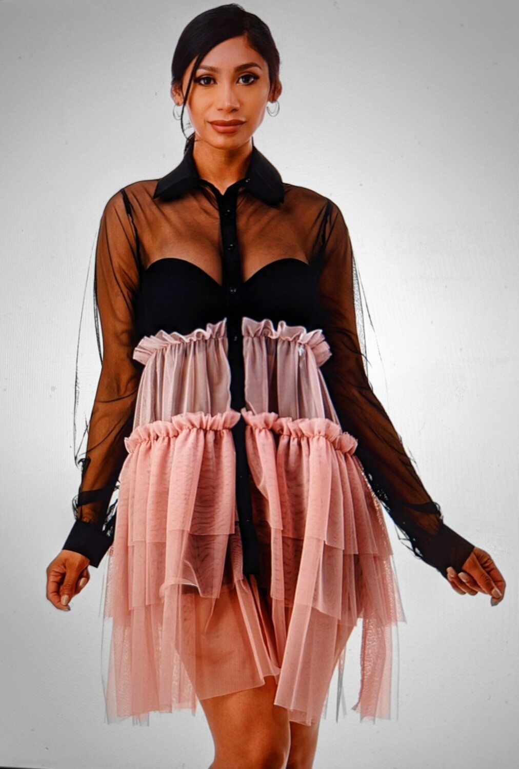 Pink mesh top tshirt dress