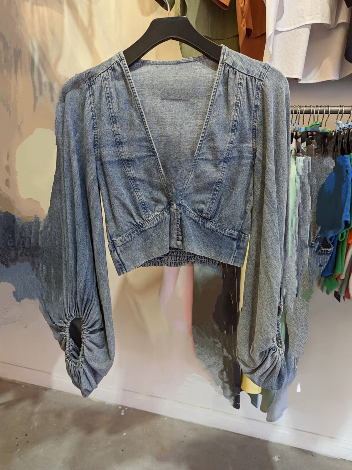DENIM CROP TOP w/SLEEVES