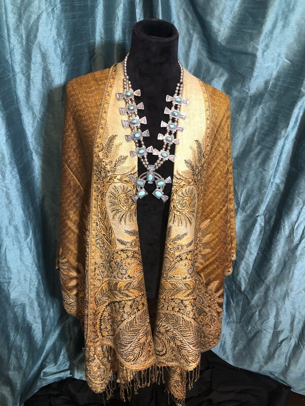 Golden Brown Palm Travel Cape w/ Drawstring Tote