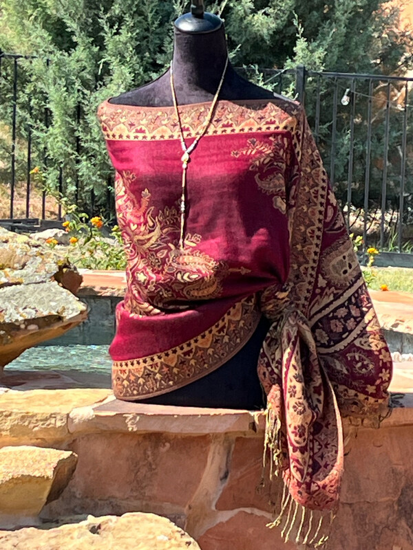 Burgundy/Tan Classic Reversible Travel Shawl