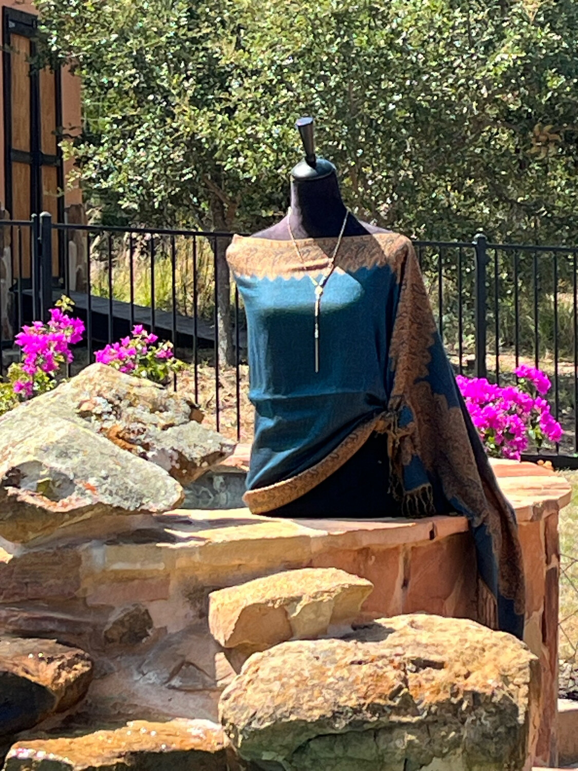 Dark Teal/ Gold Reversible Travel Shawl