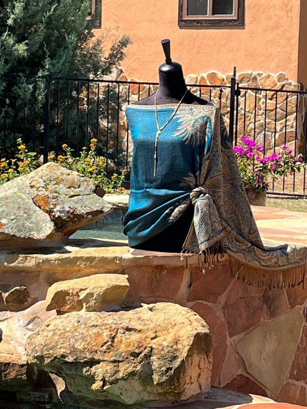 Turquoise Palm Reversible Travel Shawl