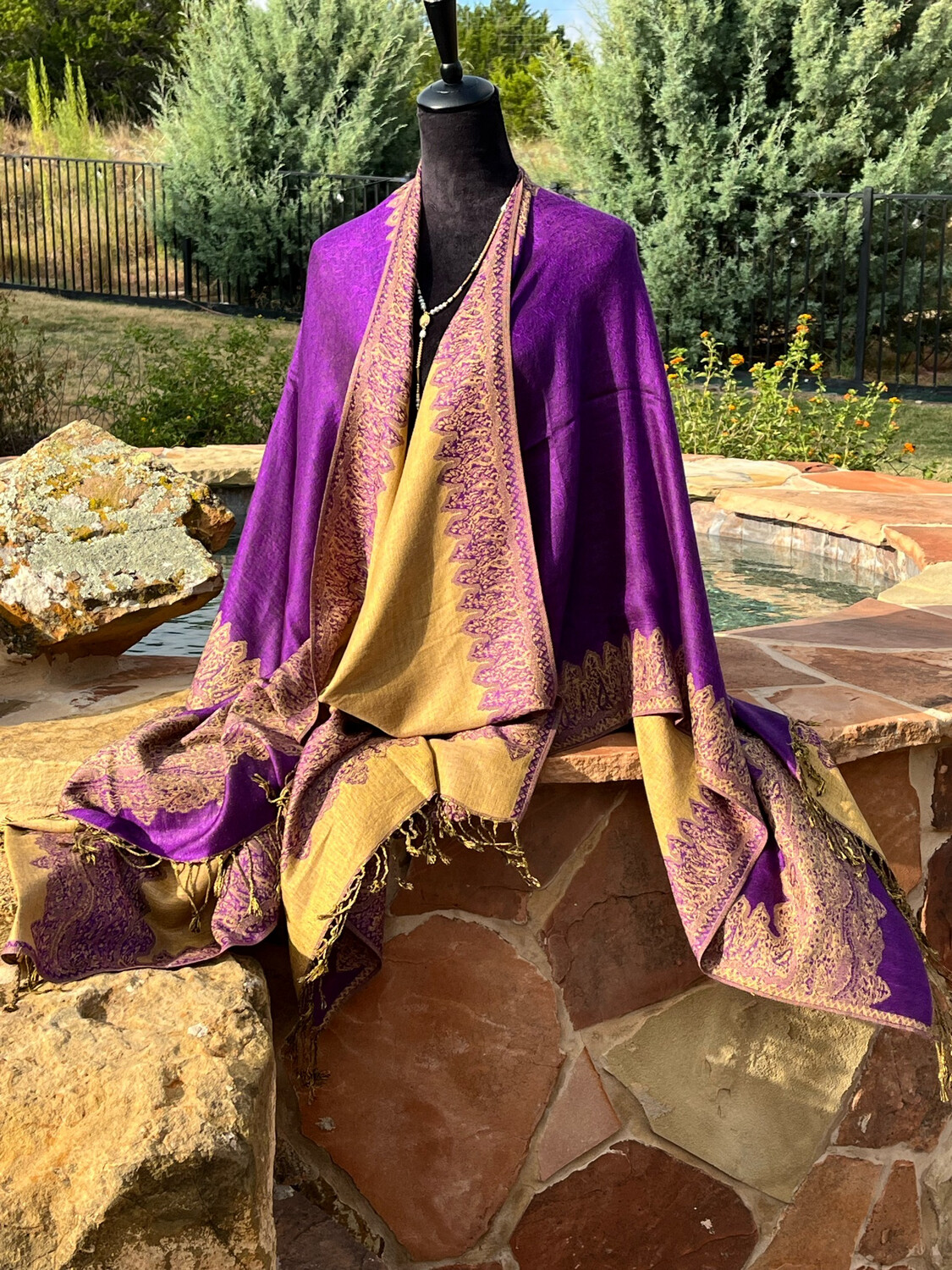 Purple/Gold Travel Cape w/ Drawstring Tote