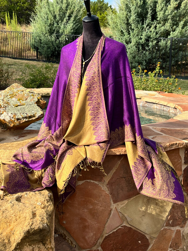 Purple/Gold Travel Cape w/ Drawstring Tote