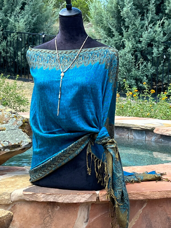 Turquoise Reversible Travel Shawl