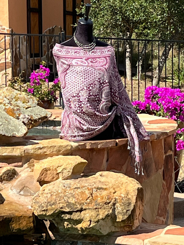 Pink Plum/Silver Dot Paisley Travel Shawl