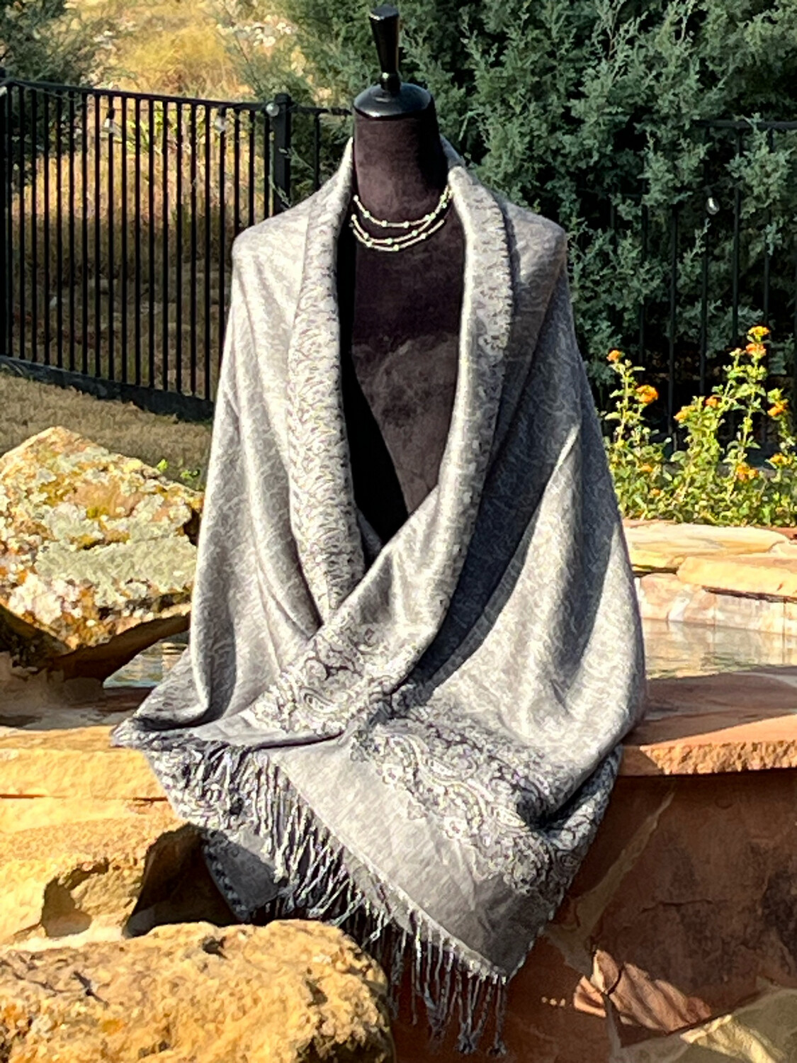 Silver/Black Travel Cape w/ Drawstring Tote