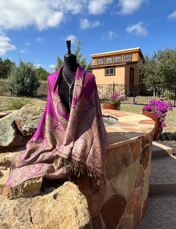 Magenta/Lime Palm Travel Cape w/Drawstring Tote