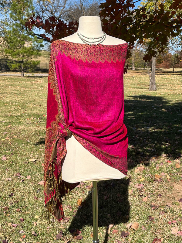 Hot Pink / Dark Green Reversible Travel Shawl